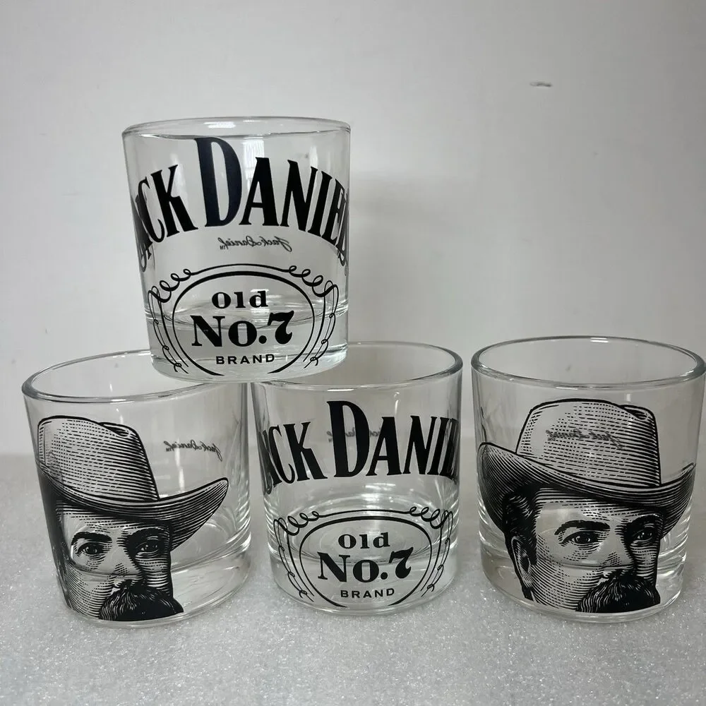 Jack Daniels Old No. 7 Brand Whiskey Glasses Set Of 4 Cowboy  Collectible Barwar